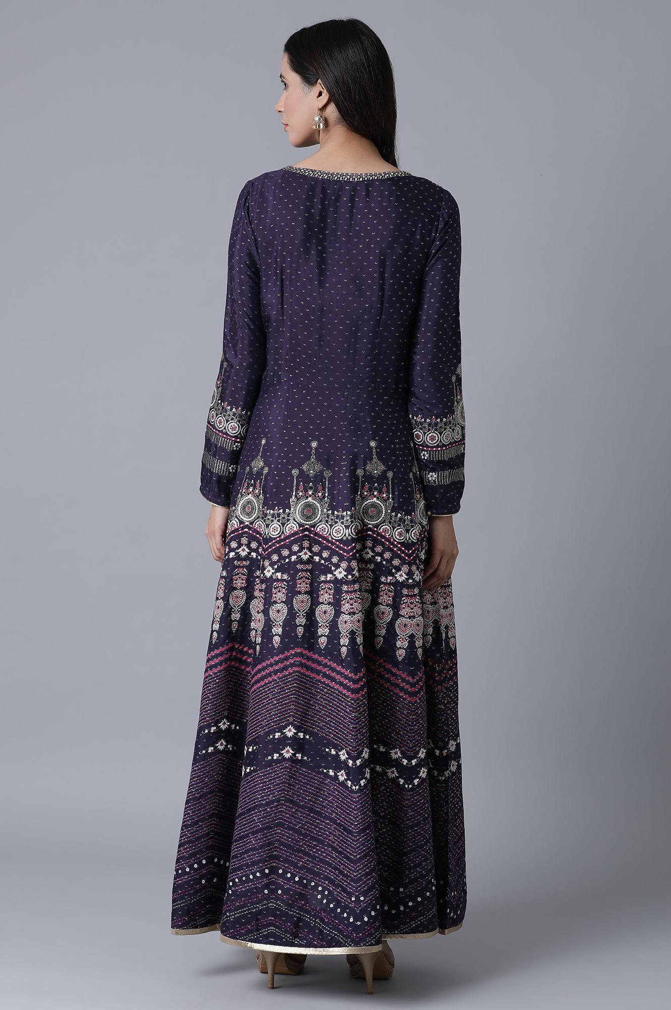 Purple Embroiderd Dress - wforwoman