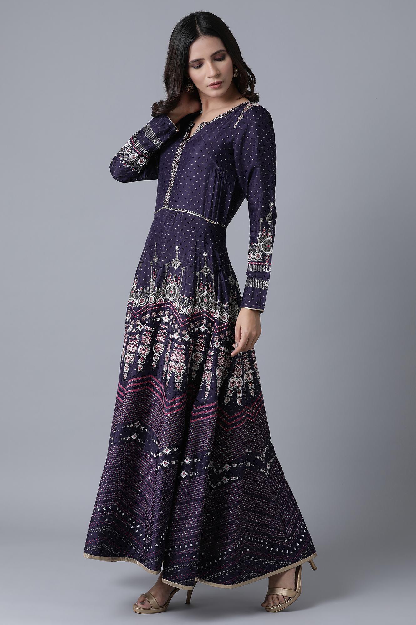 Purple Embroiderd Dress - wforwoman