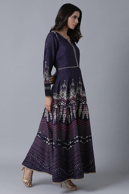 Purple Embroiderd Dress - wforwoman