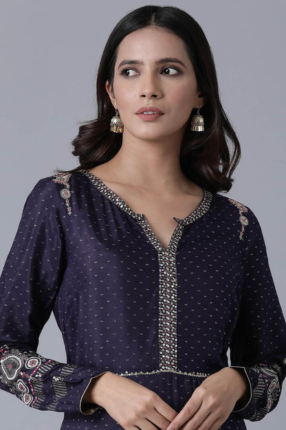 Purple Embroiderd Dress - wforwoman