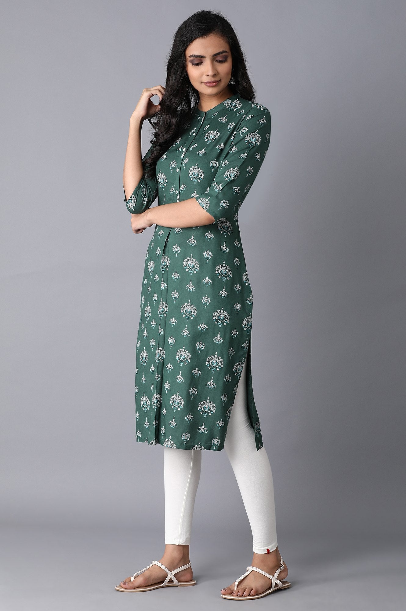 Green Printed Straight kurta