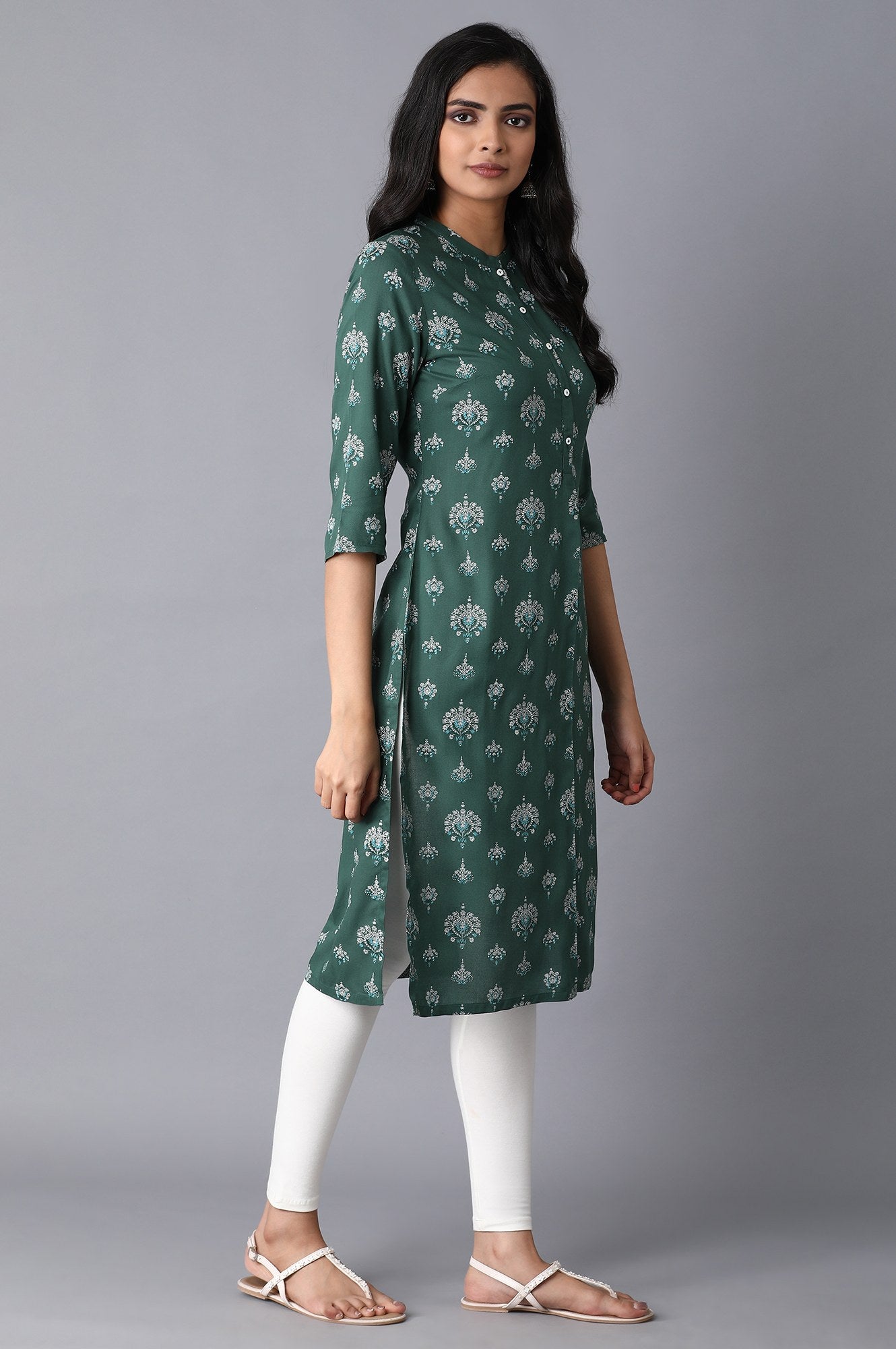 Green Printed Straight kurta