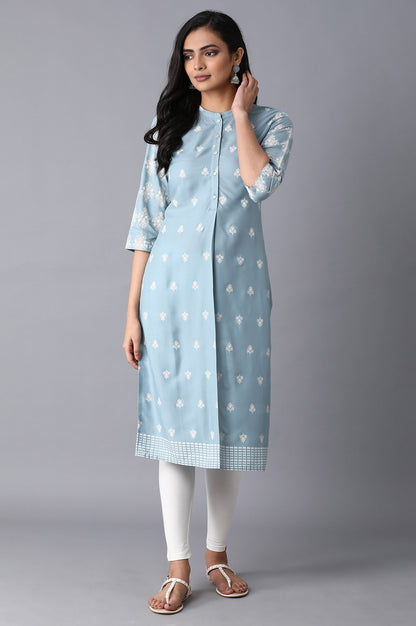 Light Blue Printer Kurta - wforwoman