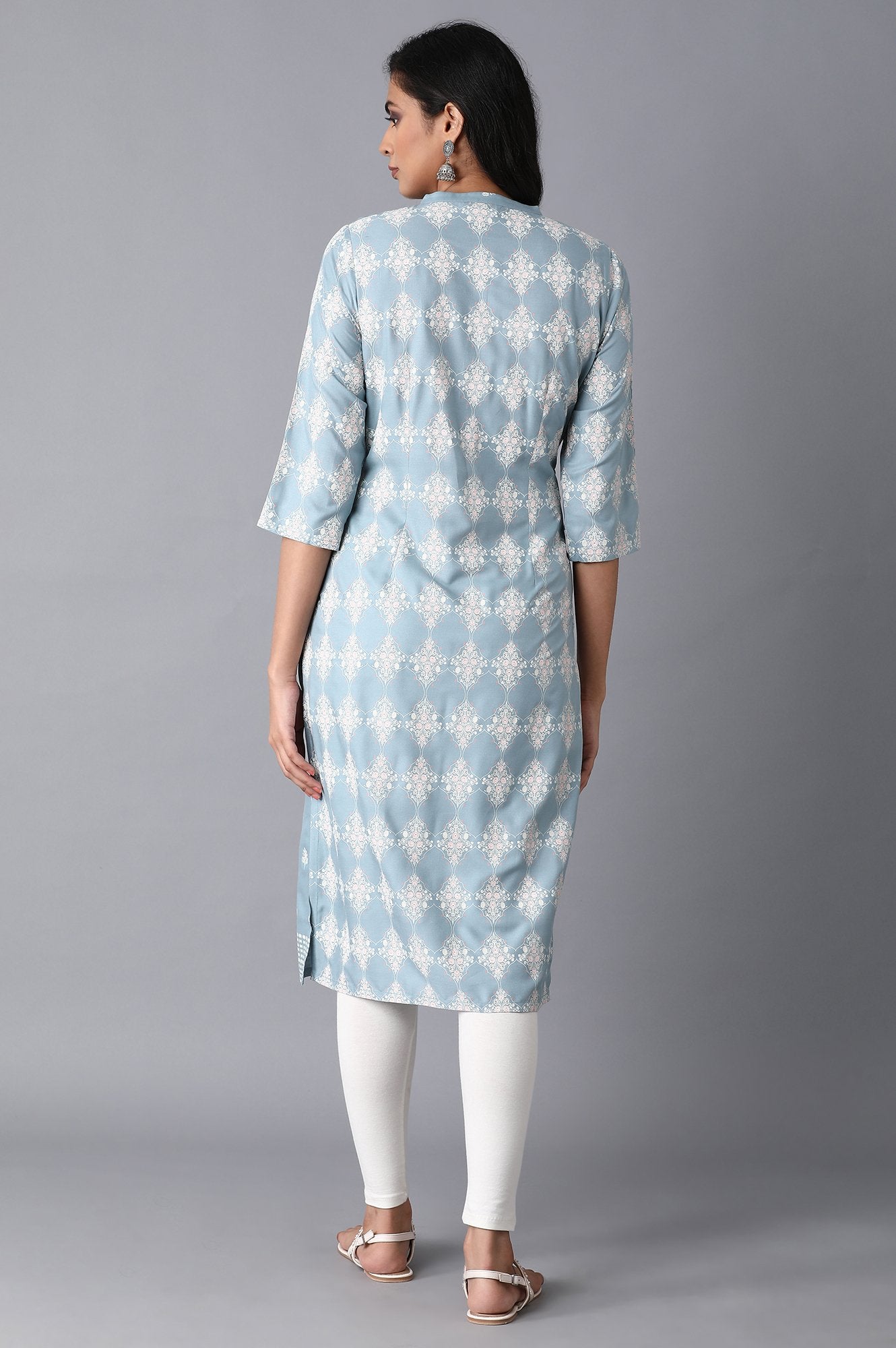 Light Blue Printer Kurta - wforwoman