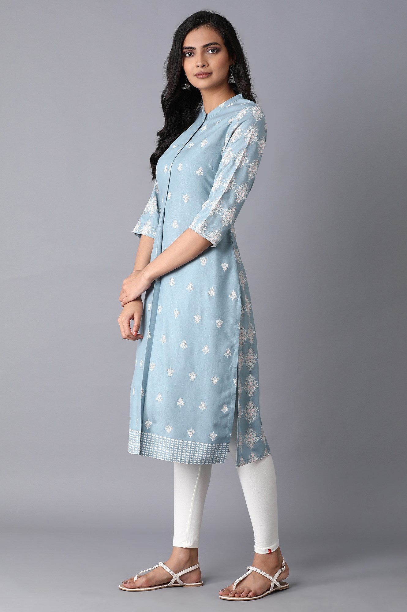 Light Blue Printer Kurta - wforwoman