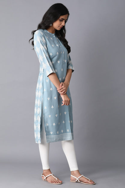 Light Blue Printer Kurta - wforwoman