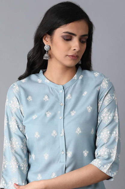 Light Blue Printer Kurta - wforwoman