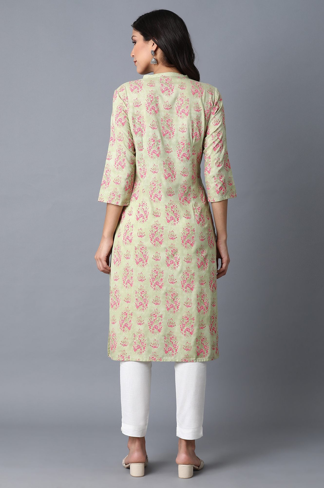 Green Printed Straight kurta