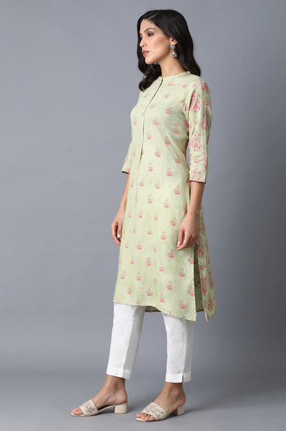 Green Printed Straight kurta