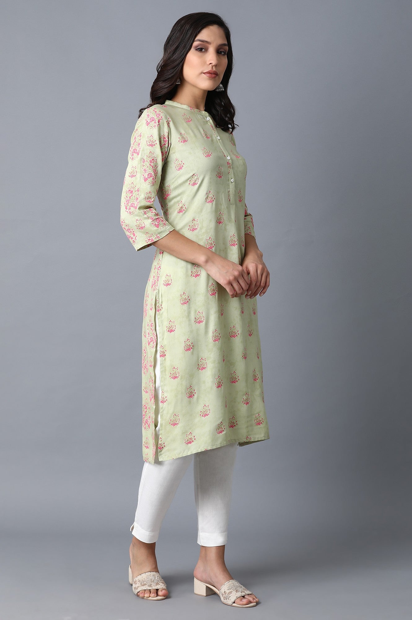 Green Printed Straight kurta