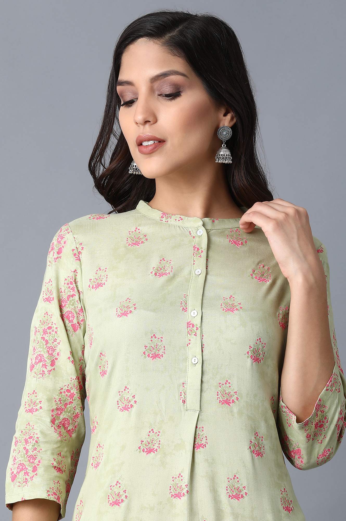 Green Printed Straight Kurta  - wforwoman