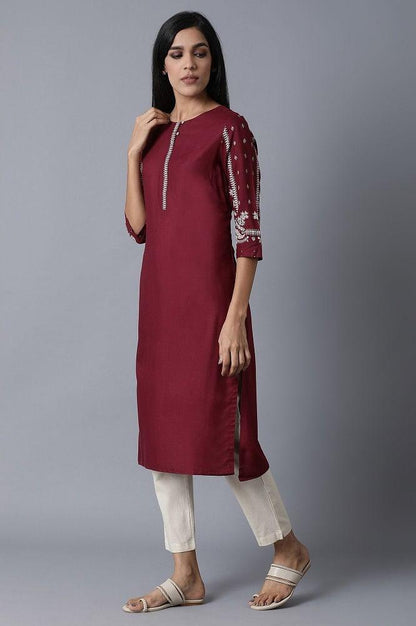 Maroon kurta With Printed Sleeves - wforwoman