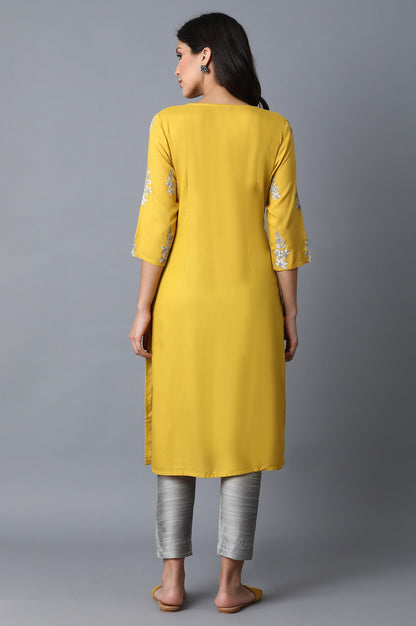 Yellow kurta With Printed Yoke