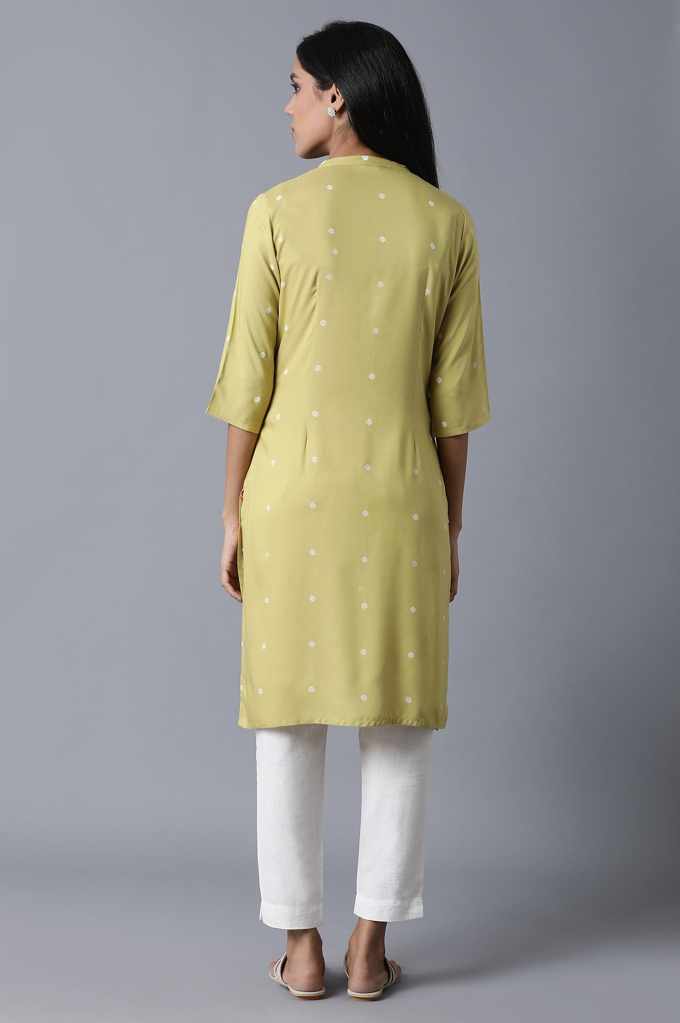 Lime Green Polka Print Kurta