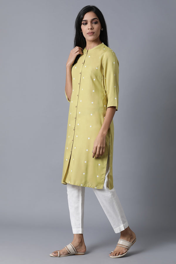 Lime Green Polka Print Kurta