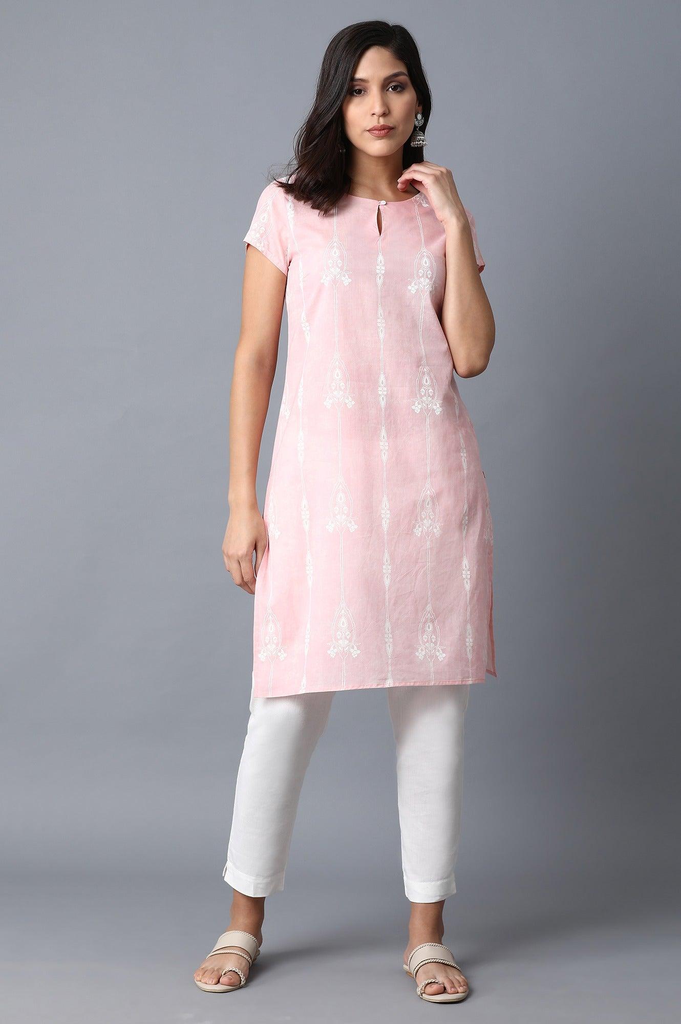 Light Pink Printed kurta - wforwoman