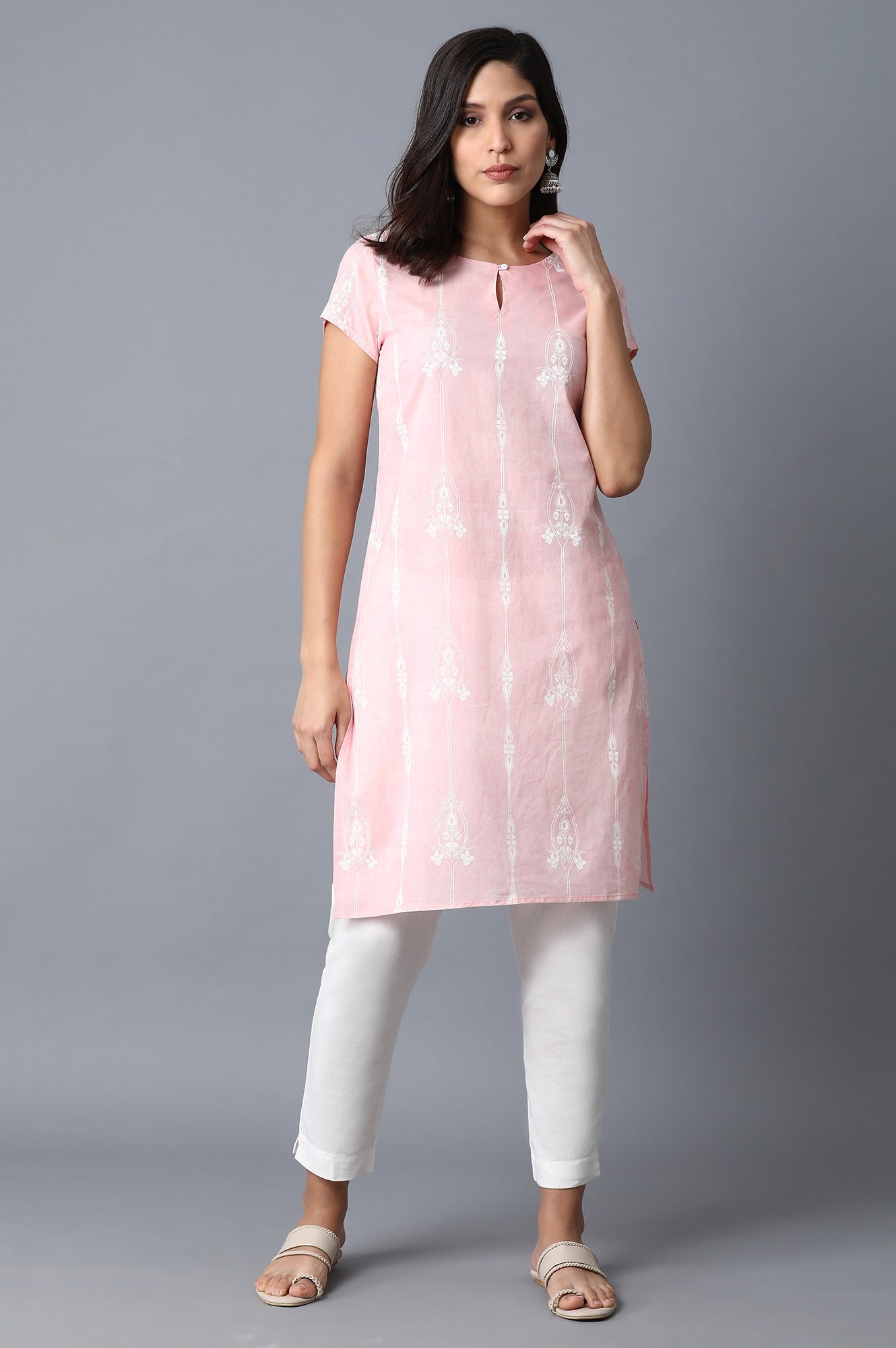 Light Pink Printed Kurta - wforwoman