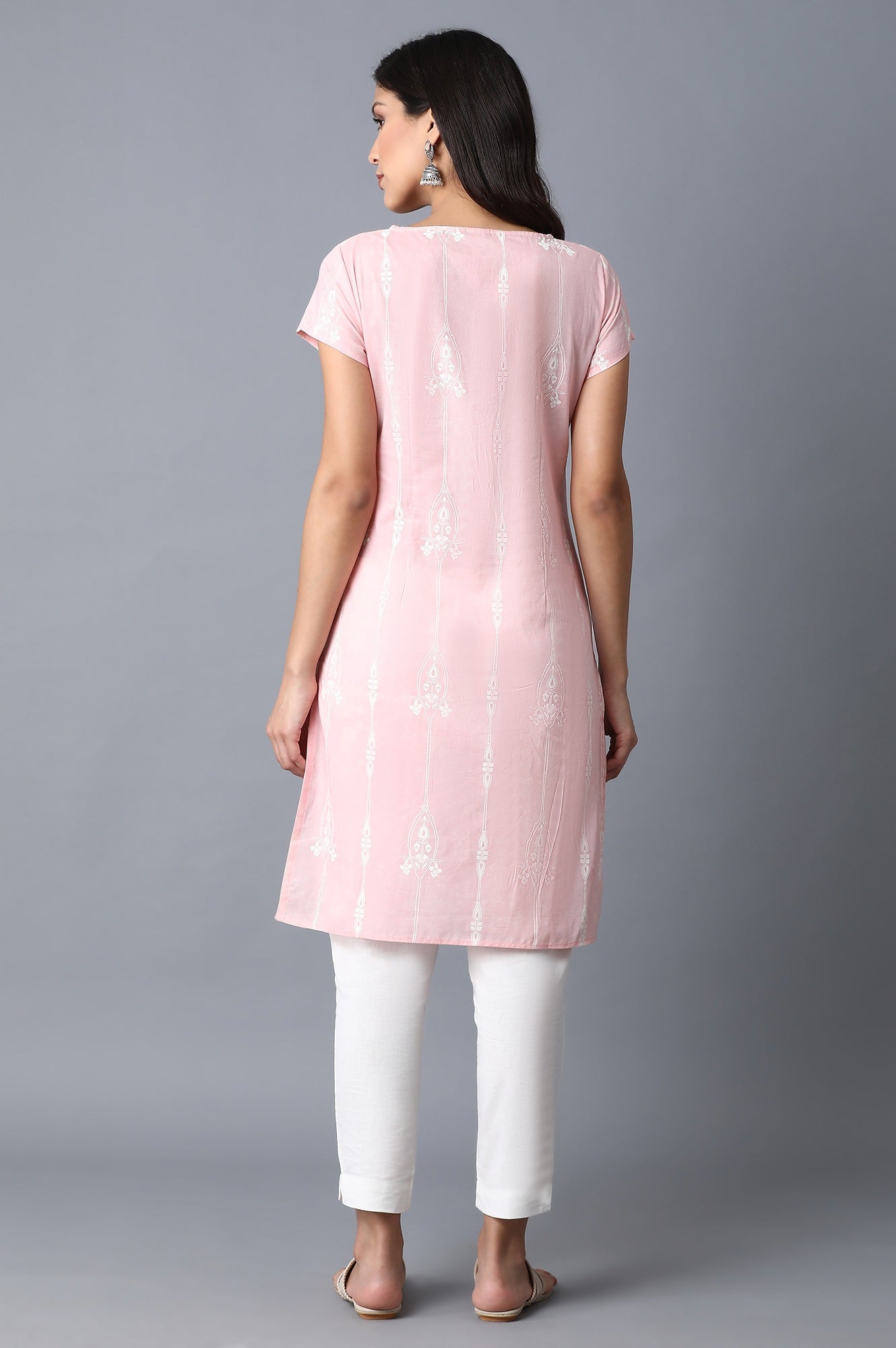 Light Pink Printed Kurta - wforwoman