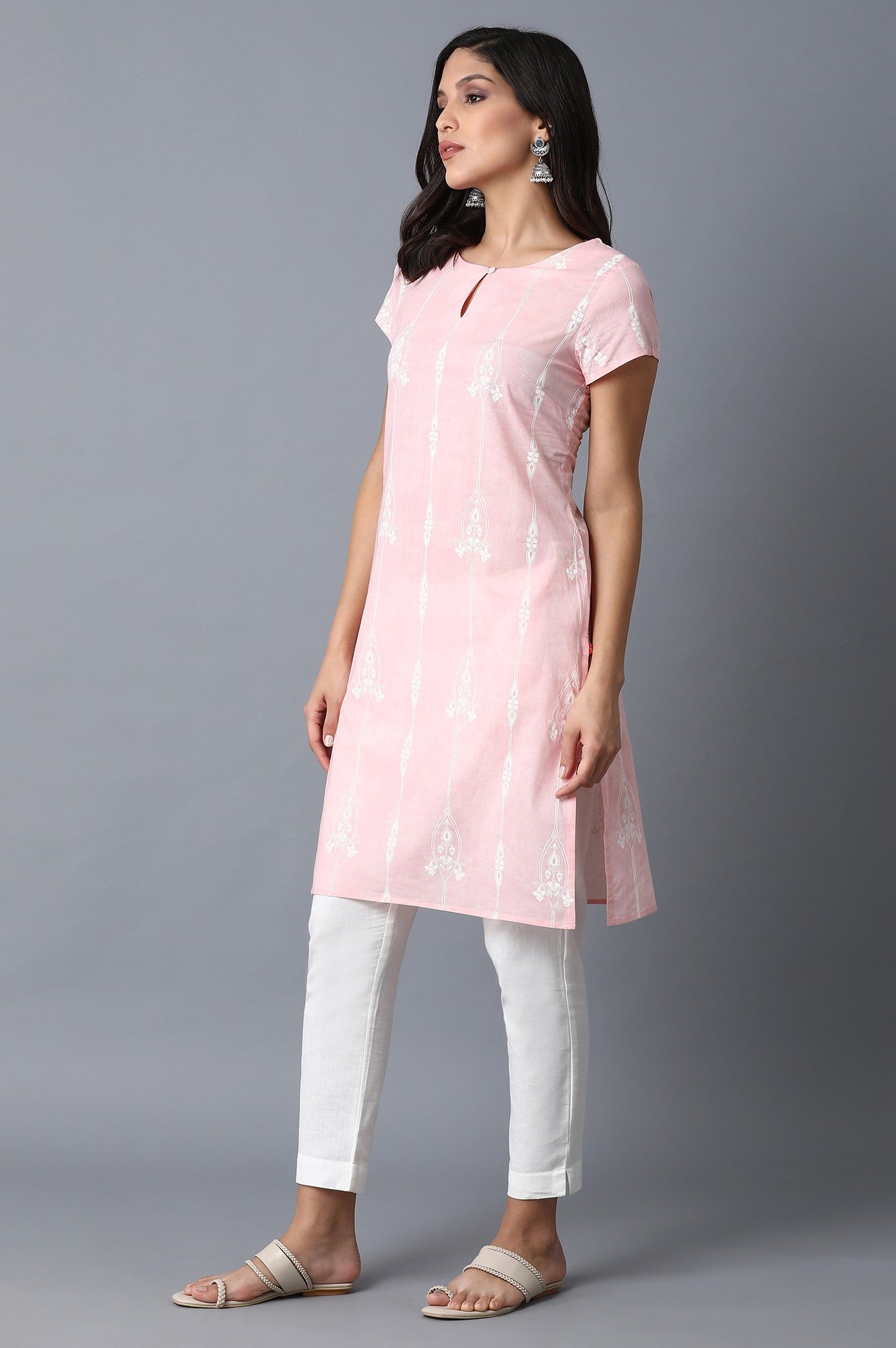 Light Pink Printed Kurta - wforwoman