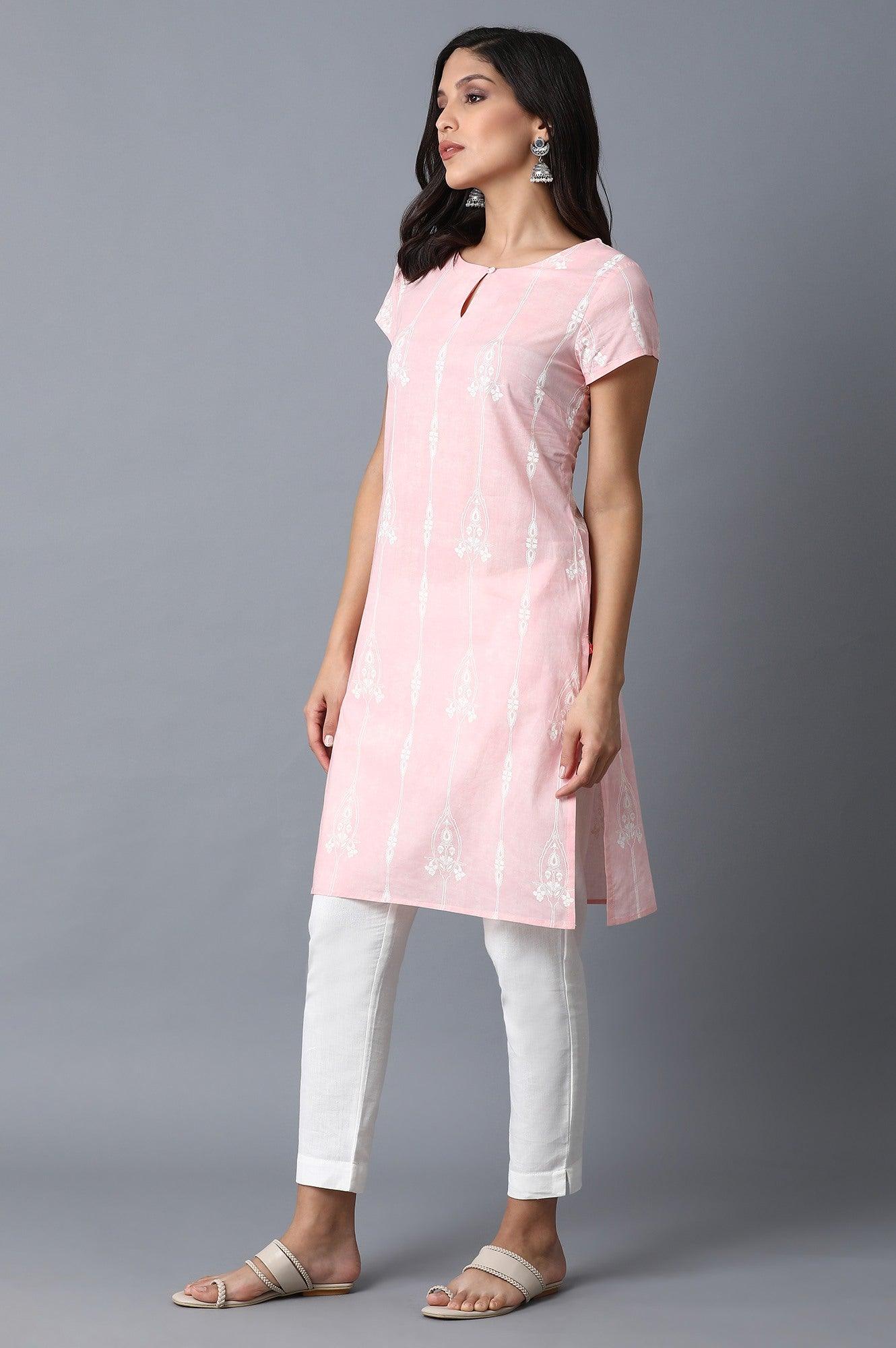 Light Pink Printed kurta - wforwoman