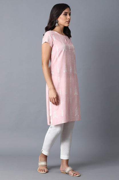 Light Pink Printed Kurta - wforwoman