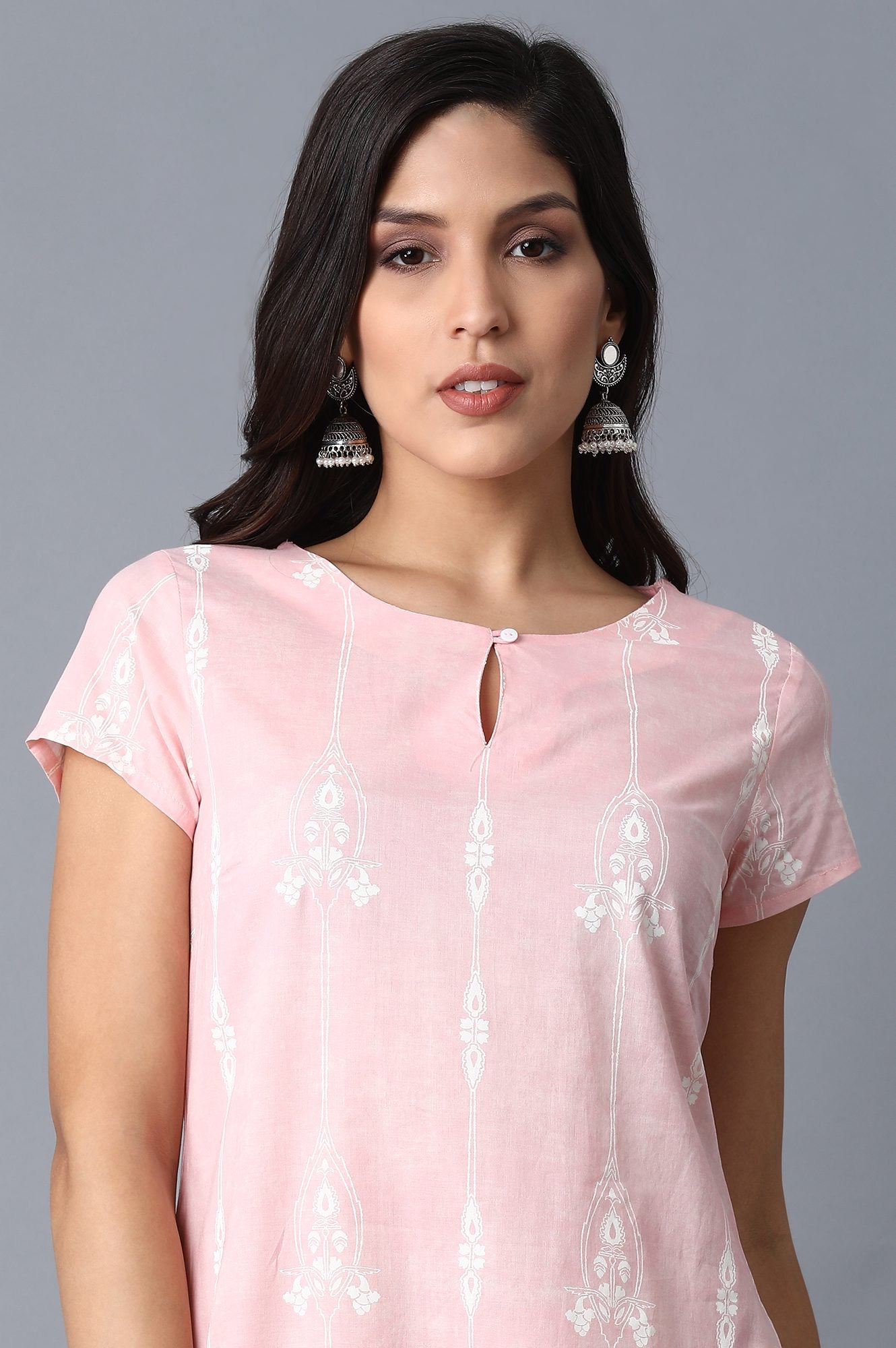 Light Pink Printed Kurta - wforwoman