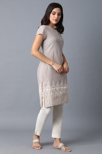 Beige Printed Kurta - wforwoman