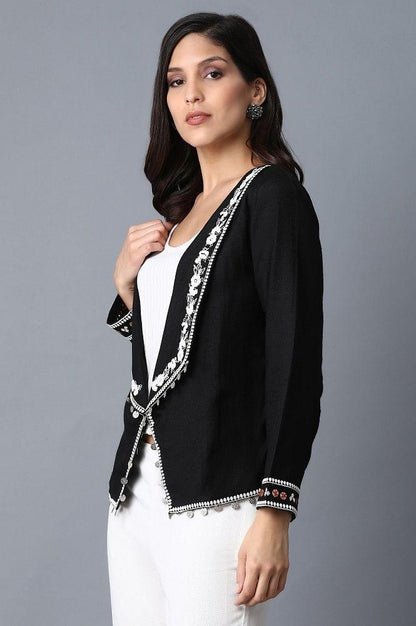 Black Chunky Embroidered Jacket - wforwoman