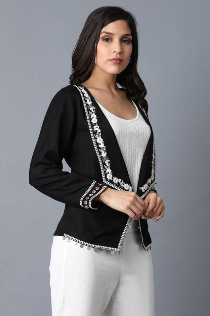 Black Chunky Embroidered Jacket - wforwoman
