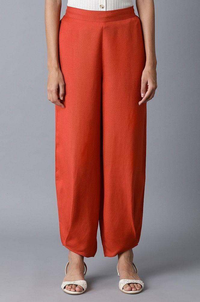 Apricot Orange Solid Pleated Carrot Pants - wforwoman