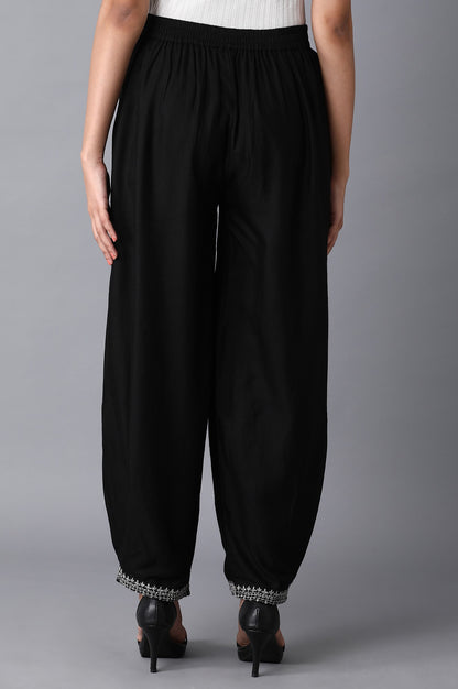 Jet Black Embroidered Carrot Pants