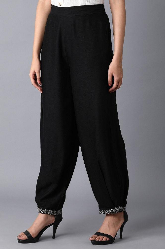 Jet Black Embroidered Carrot Pants - wforwoman