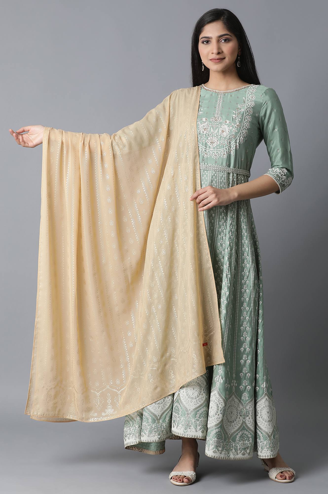 Gold Printed Georgette Drape