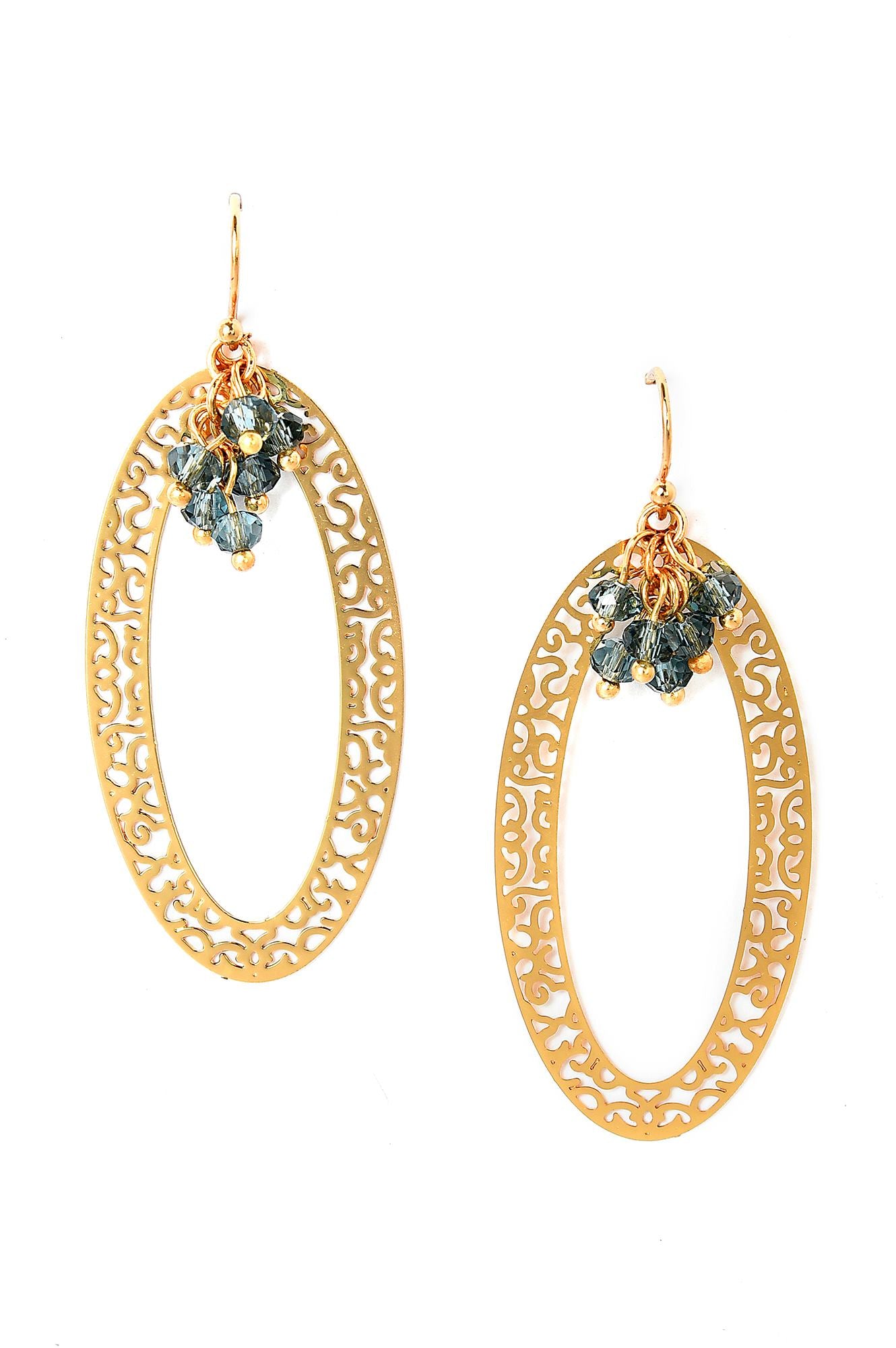 Gold Filigree With Green Crystal Danglers