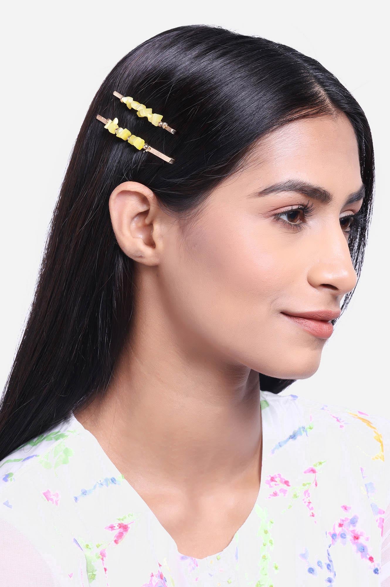 Yellow Handcrafted Trendy Hair Pin Set