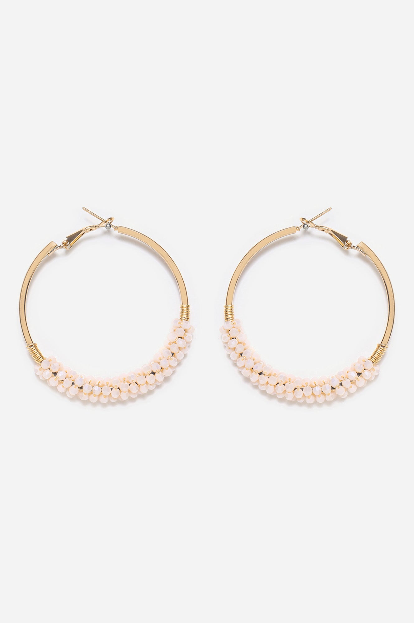 White Handcrafted Beaded Hoop Earrings