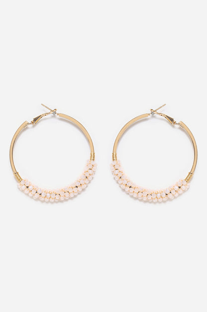 White Handcrafted Beaded Hoop Earrings