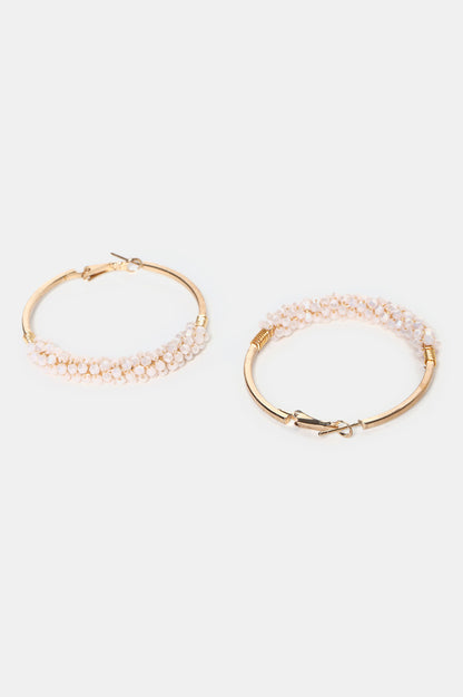 White Handcrafted Beaded Hoop Earrings