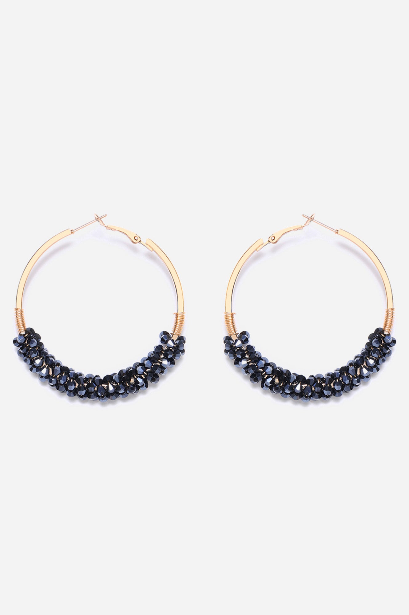 Dark Blue Handcrafted Beaded Hoop Earrings