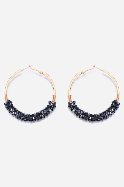 Dark Blue Handcrafted Beaded Hoop Earrings