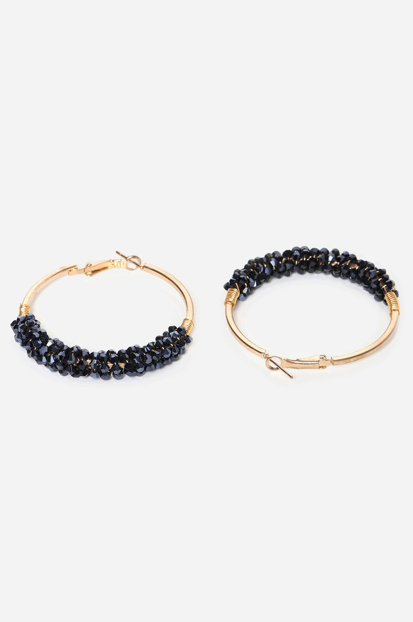 Dark Blue Handcrafted Beaded Hoop Earrings