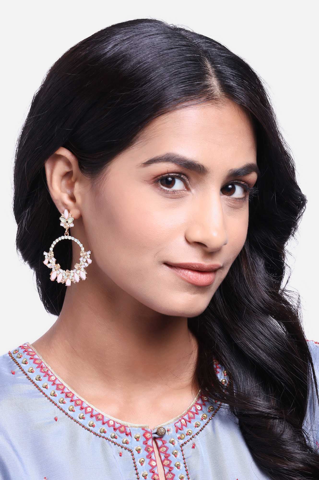 Pink And White Ethnic Festive Dangler Earrings