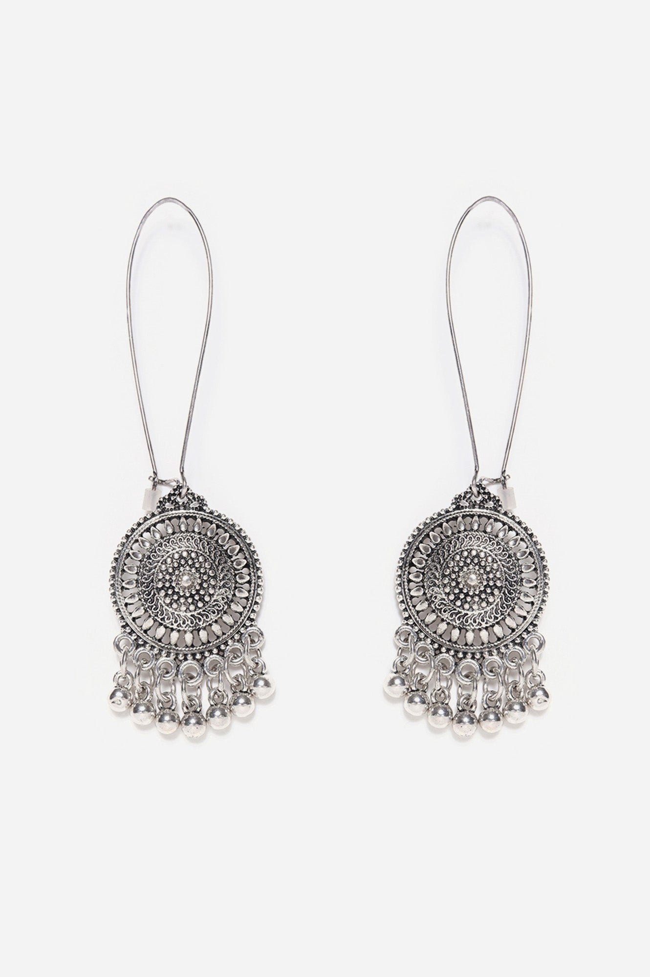 Silver Ethnic Drop Earrings