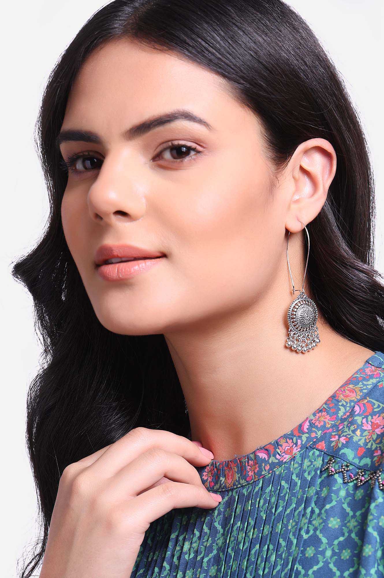 Silver Ethnic Drop Earrings