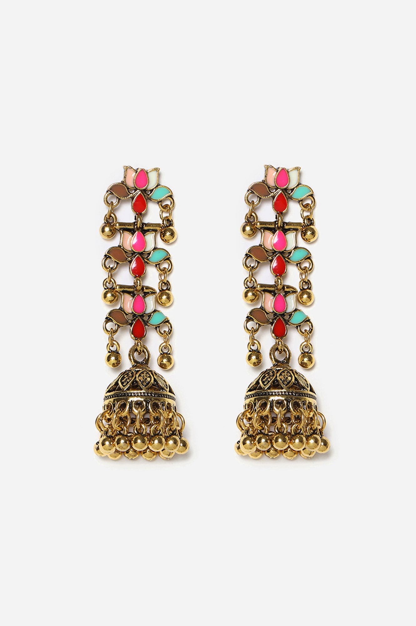 Multicoloured Oxidised Jhumki Earrings