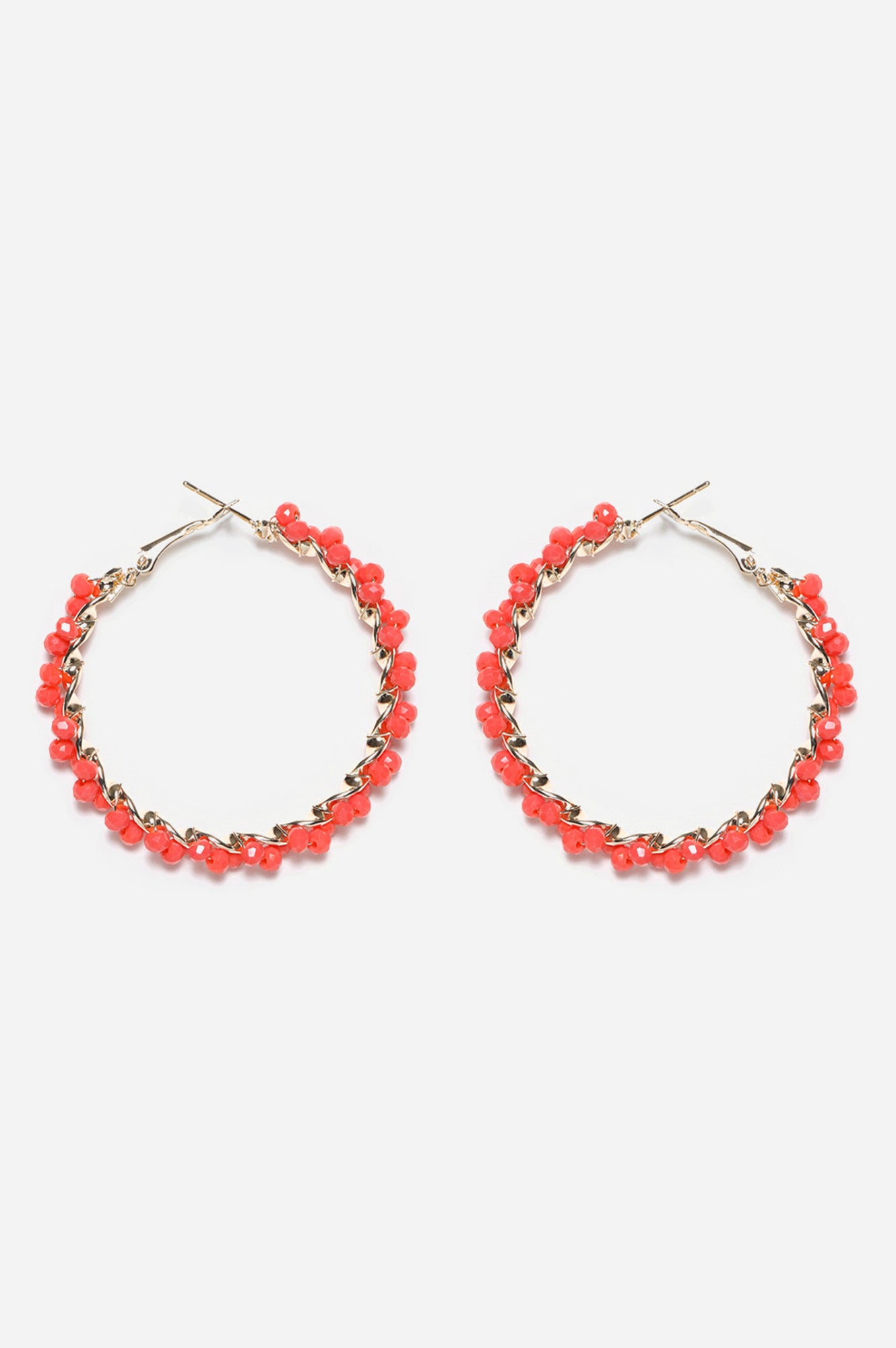 Coral Bead work Handcrafted Hoop Earrings