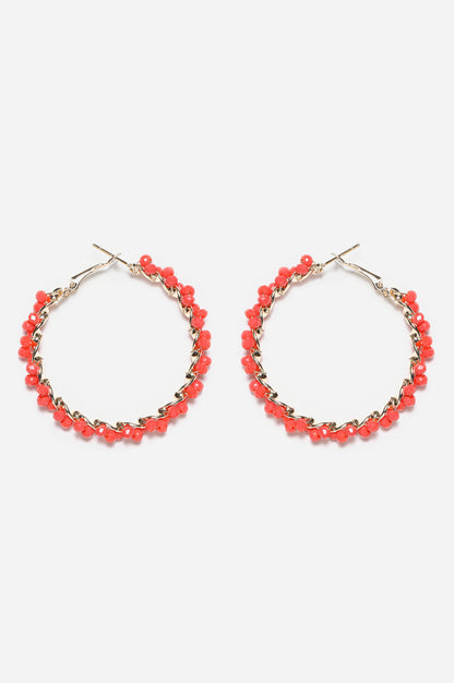 Coral Bead work Handcrafted Hoop Earrings