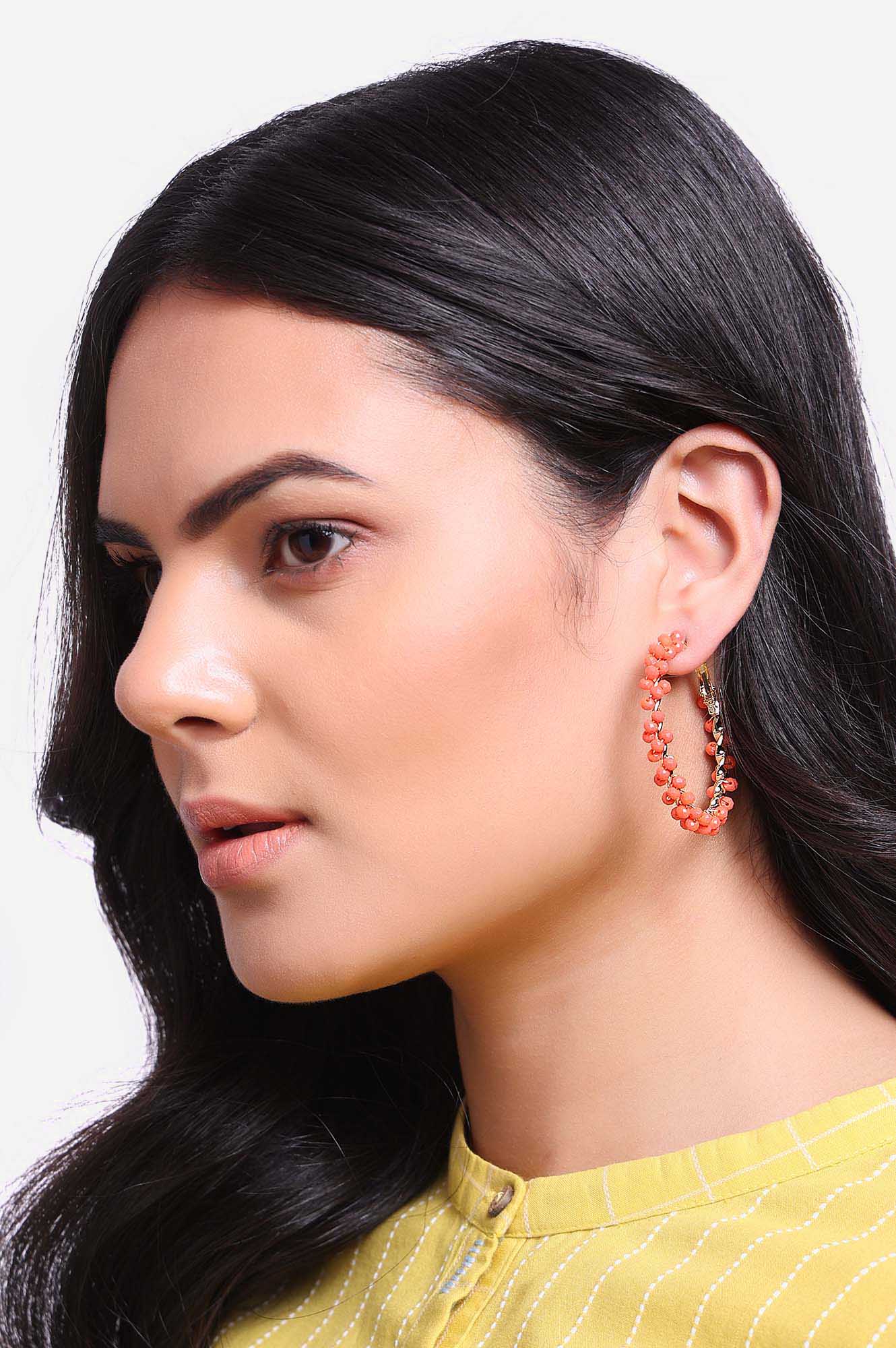 Coral Bead work Handcrafted Hoop Earrings