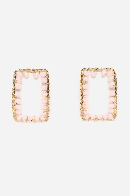 Biege Rectangular Shaped Stud Earrings