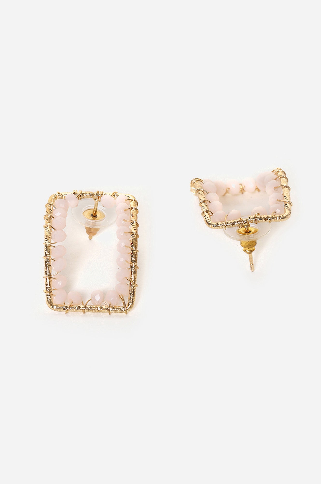 Biege Rectangular Shaped Stud Earrings